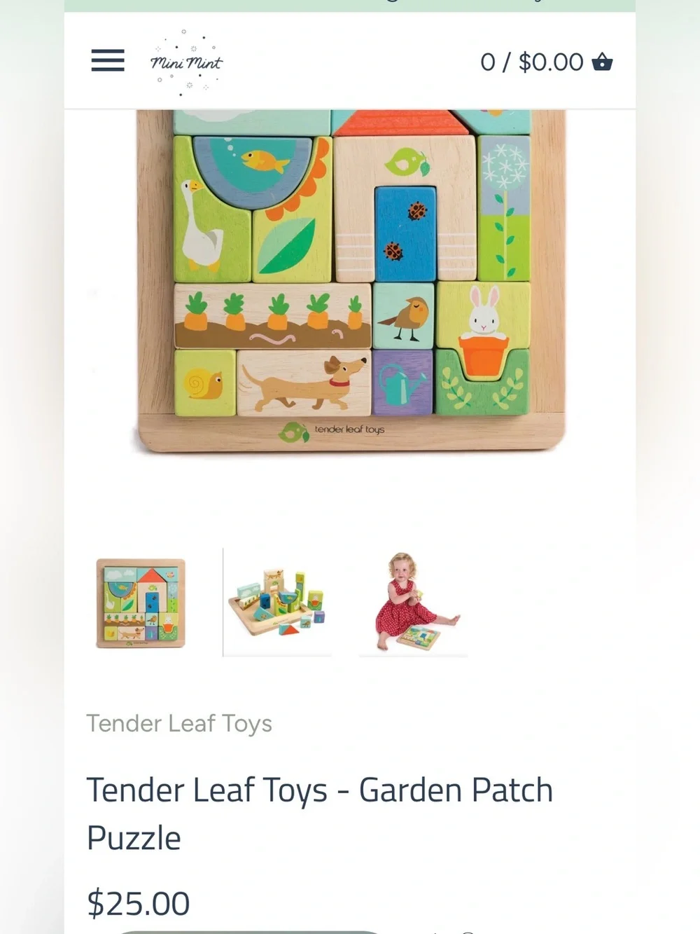Tender Leaf Toys Garden Patch Puzzle 16-piece double-sided wooden block and tray
